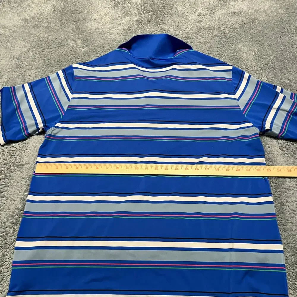 Nike Golf Polo Shirt Mens Large Blue Striped  Performance Dri Fit
